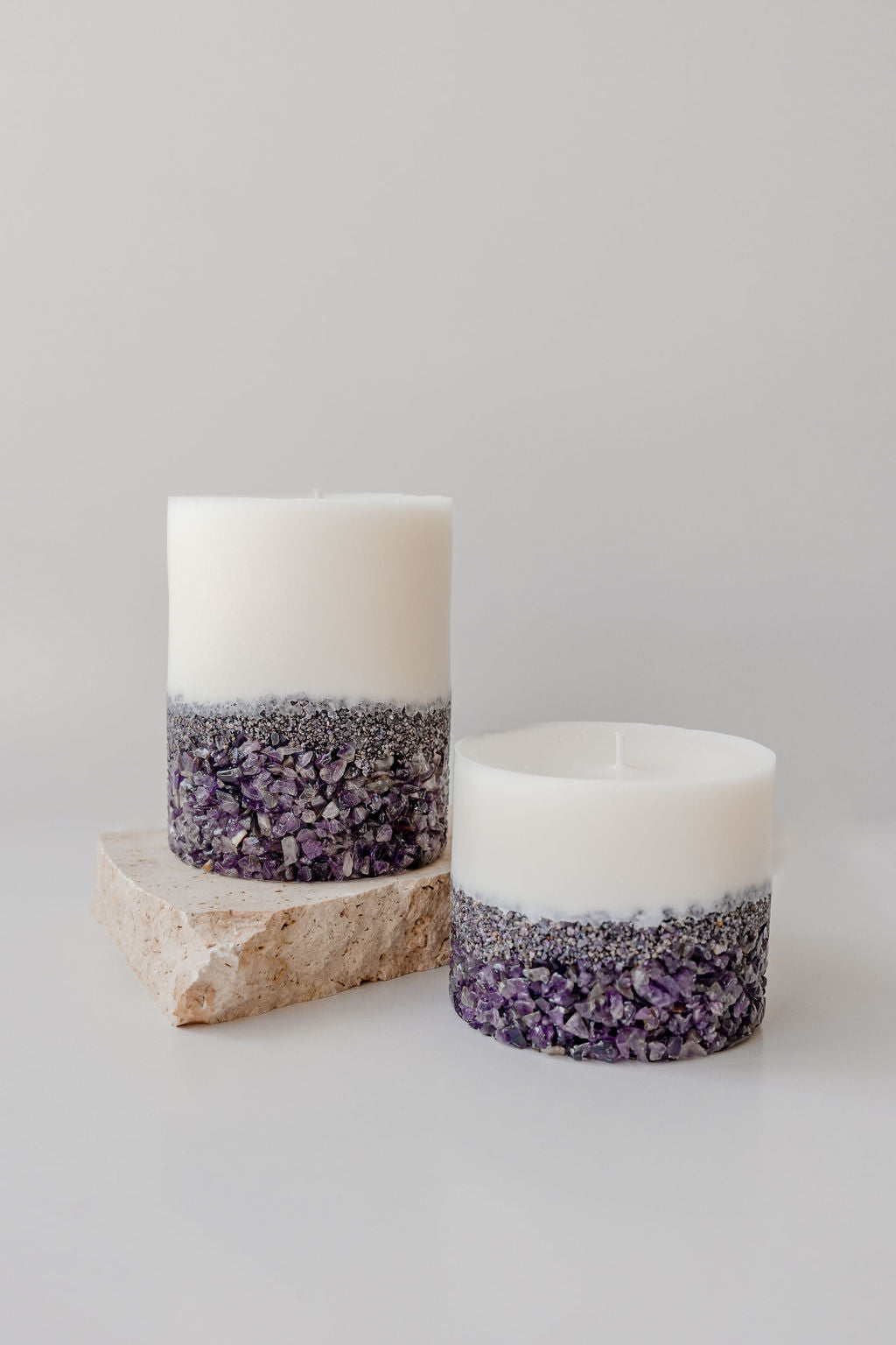 Small Amethyst Candle - Handcrafted Crystal Pillar