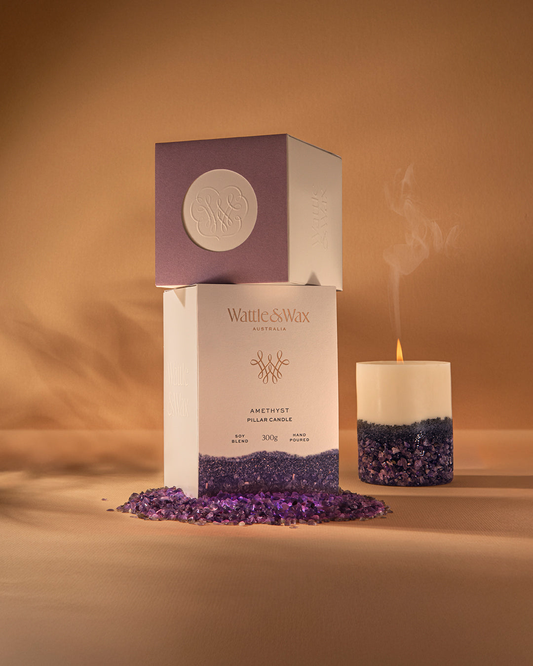 Small Amethyst Candle - Handcrafted Crystal Pillar